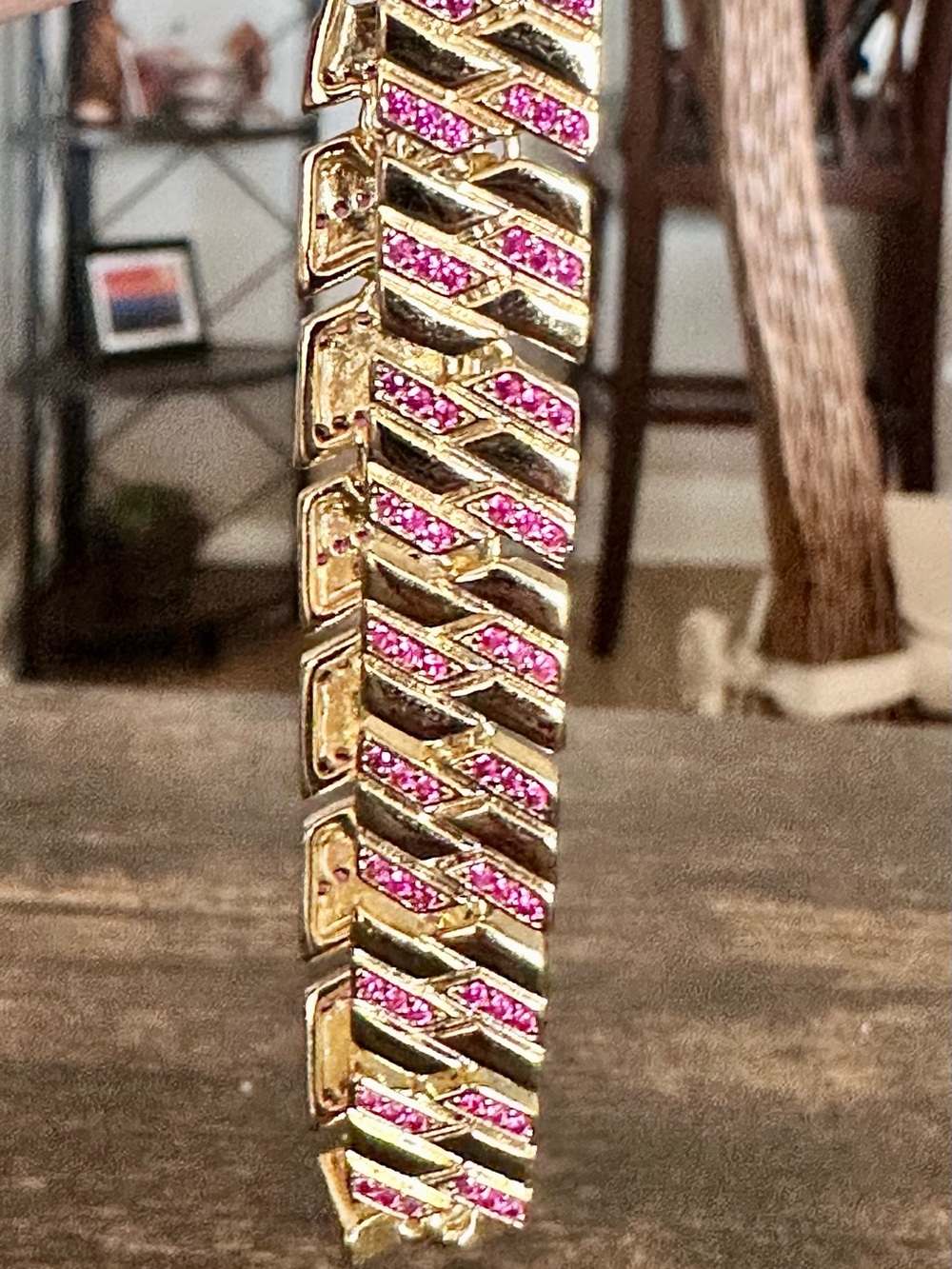 Gold and Ruby-Tone Link Bracelet
